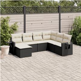 vidaXL 7 pcs conjunto de sofás p/ jardim c/ almofadões vime PE preto