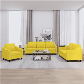 vidaXL 3 pcs conjunto de sofás com almofadões tecido amarelo-claro