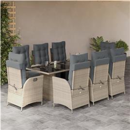 vidaXL 9 pcs conjunto de jantar p/ jardim c/ almofadões cinzento claro