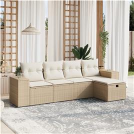 vidaXL 5 pcs conjunto de sofás p/ jardim com almofadões vime PE bege