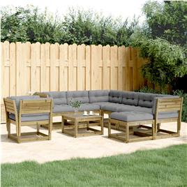 vidaXL 8 pcs conjunto lounge de jardim c/ almofadões pinho impregnado