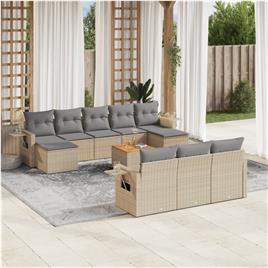vidaXL 11 pcs conj. sofás jardim c/ almofadões vime PE bege misturado