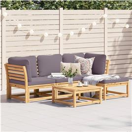 vidaXL 5 pcs conjunto lounge de jardim c/ almofadões acácia maciça