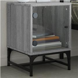 vidaXL Mesa de cabeceira c/ porta de vidro 35x37x50 cm cinzento sonoma