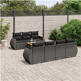 vidaXL 8 pcs conjunto sofás de jardim com almofadões vime PE preto