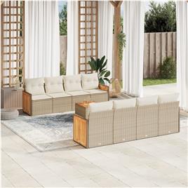 vidaXL 9 pcs conjunto de sofás p/ jardim com almofadões vime PE bege