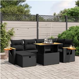 vidaXL 7 pcs conjunto de sofás p/ jardim c/ almofadões vime PE preto