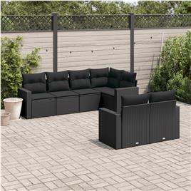 vidaXL 7 pcs conjunto de sofás p/ jardim c/ almofadões vime PE preto