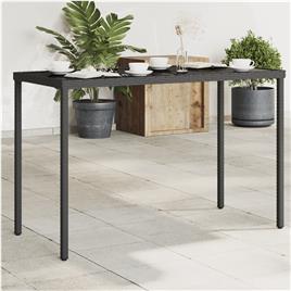 vidaXL Mesa de jardim com tampo de vidro 115x54x74 cm vime PE preto
