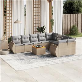 vidaXL 10 pcs conjunto de sofás p/ jardim com almofadões vime PE bege