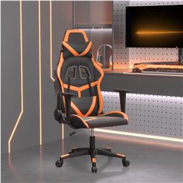 vidaXL Cadeira gaming massagens couro artificial preto e laranja