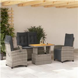 vidaXL 4 pcs conjunto de jantar p/ jardim c/ almofadões vime PE cinza