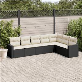 vidaXL 7 pcs conjunto de sofás p/ jardim c/ almofadões vime PE preto