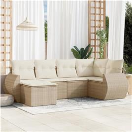 vidaXL 6 pcs conjunto de sofás p/ jardim com almofadões vime PE bege