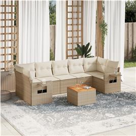 vidaXL 8 pcs conjunto de sofás p/ jardim com almofadões vime PE bege