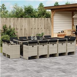 vidaXL 15 pcs conj. jantar jardim c/ almofadões vime PE cinzento-claro