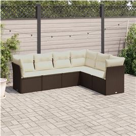 vidaXL 6 pcs conjunto de sofás jardim c/ almofadões vime PE castanho