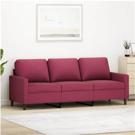 vidaXL Sofá de 3 lugares veludo 180 cm vermelho tinto
