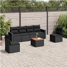 vidaXL 7 pcs conjunto de sofás p/ jardim c/ almofadões vime PE preto