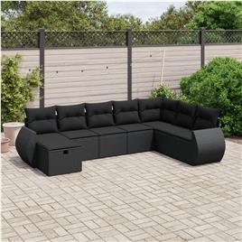 vidaXL 8 pcs conjunto sofás de jardim com almofadões vime PE preto