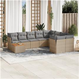 vidaXL 10 pcs conj. sofás jardim c/ almofadões vime PE bege misturado