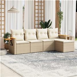 vidaXL 5 pcs conjunto de sofás p/ jardim com almofadões vime PE bege