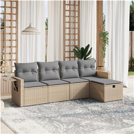 vidaXL 5 pcs conj. sofás jardim c/ almofadões vime PE bege misturado