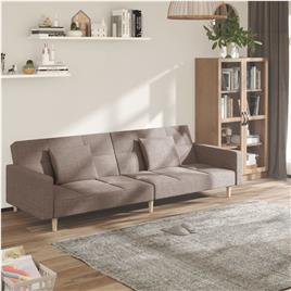 vidaXL Sofá-cama 2 lugares c/ duas almofadas tecido cinza-acastanhado