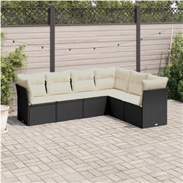 vidaXL 6 pcs conjunto sofás de jardim c/ almofadões vime PE preto