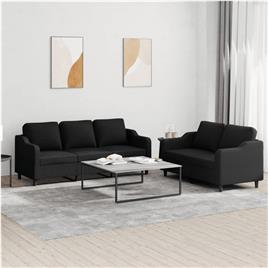 vidaXL 2 pcs conjunto de sofás com almofadões tecido preto