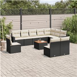 vidaXL 11 pcs conjunto sofás de jardim c/ almofadões vime PE preto