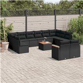 vidaXL 13 pcs conjunto de sofás de jardim com almofadões vime PE preto