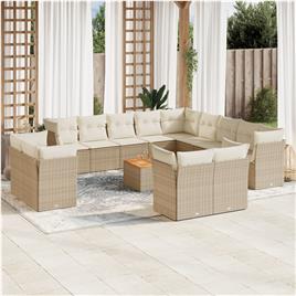 vidaXL 14 pcs conjunto de sofás p/ jardim com almofadões vime PE bege