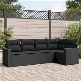 vidaXL 5 pcs conjunto sofás de jardim com almofadões vime PE preto