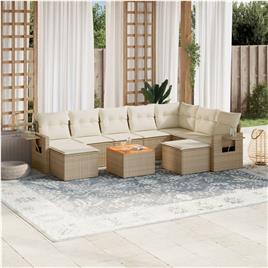 vidaXL 10 pcs conjunto de sofás p/ jardim com almofadões vime PE bege