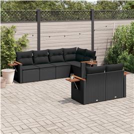 vidaXL 7 pcs conjunto de sofás p/ jardim c/ almofadões vime PE preto