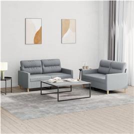 vidaXL 2 pcs conjunto de sofás com almofadões tecido cinzento-claro
