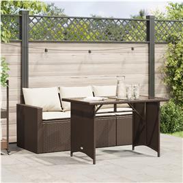 vidaXL 2 pcs conjunto jantar p/ jardim c/ almofadões vime PE castanho