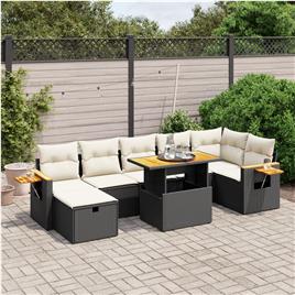 vidaXL 8 pcs conjunto sofás de jardim com almofadões vime PE preto