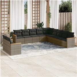 vidaXL 11 pcs conjunto sofás de jardim c/ almofadões vime PE cinzento