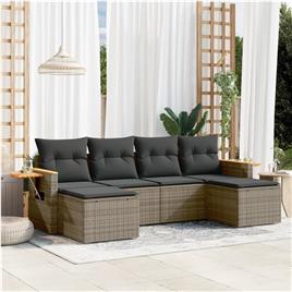 vidaXL 6 pcs conjunto sofás de jardim com almofadões vime cinzento