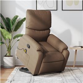 vidaXL Poltrona reclinável massagens tecido castanho