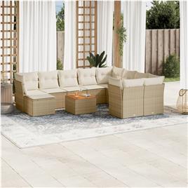 vidaXL 11 pcs conjunto sofás de jardim c/ almofadões vime PE bege