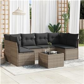 vidaXL 7 pcs conjunto sofás p/ jardim c/ almofadões vime PE cinzento