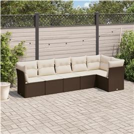 vidaXL 6 pcs conjunto de sofás jardim c/ almofadões vime PE castanho