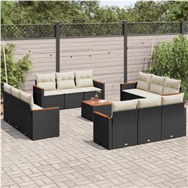 vidaXL 13 pcs conjunto de sofás de jardim com almofadões vime PE preto