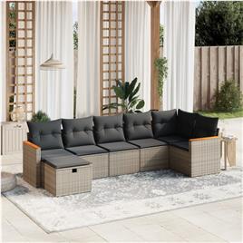 vidaXL 7 pcs conjunto sofás p/ jardim c/ almofadões vime PE cinzento
