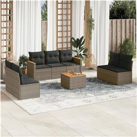 vidaXL 8 pcs conjunto sofás de jardim c/ almofadões vime PE cinzento