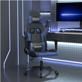 vidaXL Cadeira gaming de massagens couro artificial preto e azul
