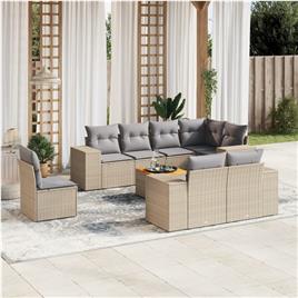 vidaXL 9 pcs conjunto de sofás p/ jardim com almofadões vime PE bege